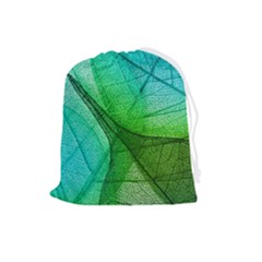 Sunlight Filtering Through Transparent Leaves Green Blue Drawstring Pouch (large) by Ket1n9