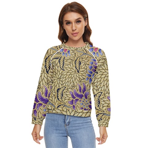 Traditional Art Batik Pattern Women s Long Sleeve Raglan T-shirt by Ket1n9