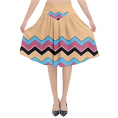 Chevrons Patterns Colorful Stripes Flared Midi Skirt