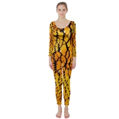 Yellow Chevron Zigzag Pattern Long Sleeve Catsuit by Ket1n9