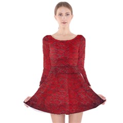 Red Grunge Texture Black Gradient Long Sleeve Velvet Skater Dress