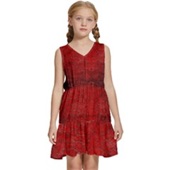 Red Grunge Texture Black Gradient Kids  Sleeveless Tiered Mini Dress