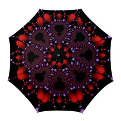 Fractal Red Violet Symmetric Spheres On Black Golf Umbrellas by Ket1n9