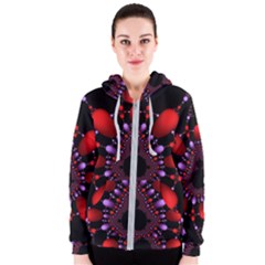 Fractal Red Violet Symmetric Spheres On Black Women s Zipper Hoodie