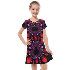 Fractal Red Violet Symmetric Spheres On Black Kids  Cross Web Dress by Ket1n9