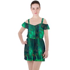 Northern-lights-plasma-sky Ruffle Cut Out Chiffon Playsuit by Ket1n9