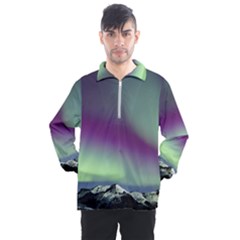 Aurora Stars Sky Mountains Snow Aurora Borealis Men s Half Zip Pullover by Ket1n9