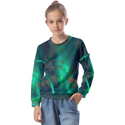 Northern Lights Plasma Sky Kids  Long Sleeve T-shirt With Frill  by Ket1n9