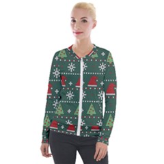 Beautiful Knitted Christmas Pattern Velvet Zip Up Jacket