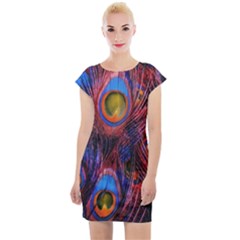 Pretty Peacock Feather Cap Sleeve Bodycon Dress by Ket1n9