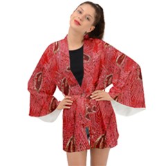 Red Peacock Floral Embroidered Long Qipao Traditional Chinese Cheongsam Mandarin Long Sleeve Kimono by Ket1n9