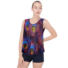 Pretty Peacock Feather Bubble Hem Chiffon Tank Top by Ket1n9