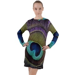 Peacock Feather Long Sleeve Hoodie Dress