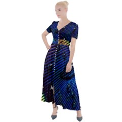 Peacock Feather Retina Mac Button Up Short Sleeve Maxi Dress by Ket1n9