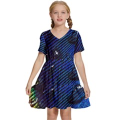 Peacock Feather Retina Mac Kids  Short Sleeve Tiered Mini Dress by Ket1n9