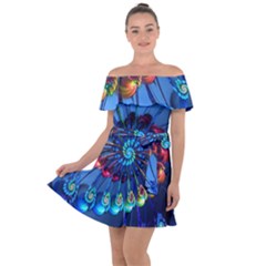 Top Peacock Feathers Off Shoulder Velour Dress by Ket1n9