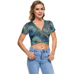 Feathers Art Peacock Sheets Patterns Short Sleeve Foldover T-shirt by Ket1n9