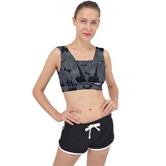 Halloween Background Halloween Scene V-back Sports Bra by Ket1n9