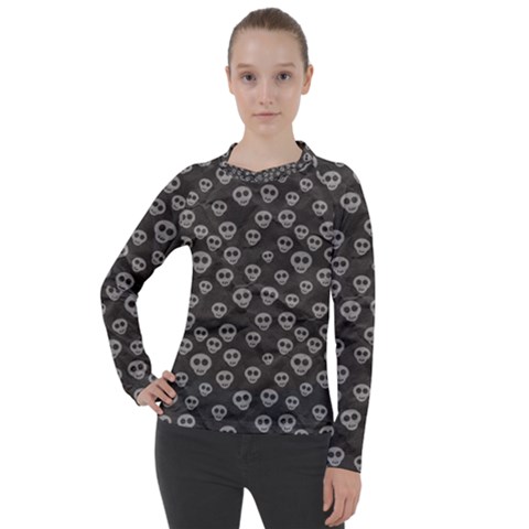 Skull Halloween Background Texture Women s Pique Long Sleeve T-shirt by Ket1n9