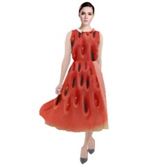 Seamless Background With Watermelon Slices Round Neck Boho Dress by Ket1n9