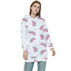 Watermelon Wallpapers  Creative Illustration And Patterns Women s Long Oversized Pullover Hoodie by Ket1n9