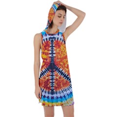 Tie Dye Peace Sign Racer Back Hoodie Dress by Ket1n9