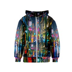 Abstract Vibrant Colour Cityscape Kids  Zipper Hoodie by Ket1n9