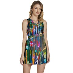 Abstract Vibrant Colour Cityscape Sleeveless High Waist Mini Dress by Ket1n9