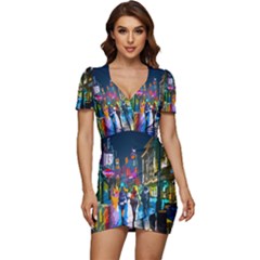 Abstract Vibrant Colour Cityscape Low Cut Cap Sleeve Mini Dress by Ket1n9