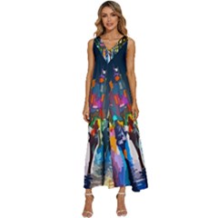 Abstract Vibrant Colour Cityscape V-neck Sleeveless Loose Fit Overalls