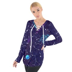 Realistic Night Sky Poster With Constellations Tie Up T-shirt