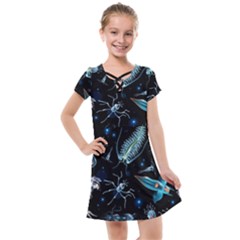 Colorful Abstract Pattern Consisting Glowing Lights Luminescent Images Marine Plankton Dark Backgrou Kids  Cross Web Dress by Ket1n9