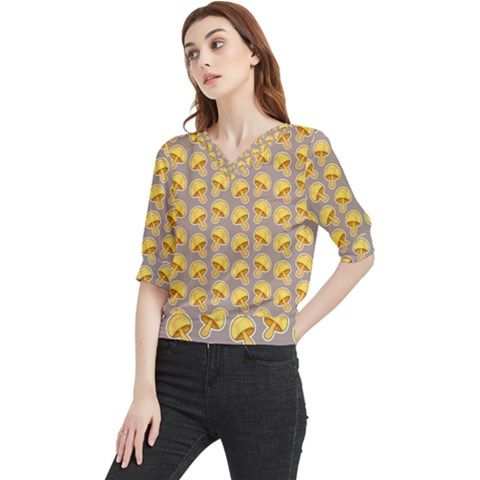 Yellow Mushroom Pattern Quarter Sleeve Blouse by Ket1n9