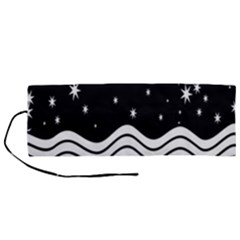 Black And White Waves And Stars Abstract Backdrop Clipart Roll Up Canvas Pencil Holder (m) by Hannah976