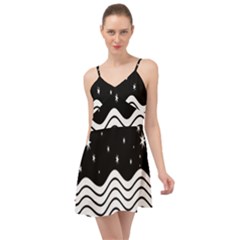 Black And White Waves And Stars Abstract Backdrop Clipart Summer Time Chiffon Dress by Hannah976