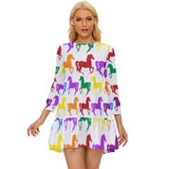 Colorful Horse Background Wallpaper Long Sleeve Babydoll Dress by Hannah976