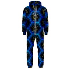 Blue Bee Hive Pattern Hooded Jumpsuit (men)