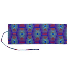 Red Blue Bee Hive Pattern Roll Up Canvas Pencil Holder (m) by Hannah976