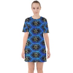 Blue Bee Hive Pattern Sixties Short Sleeve Mini Dress by Hannah976