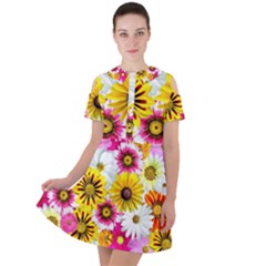 Flowers Blossom Bloom Nature Plant Short Sleeve Shoulder Cut Out Dress  by Hannah976