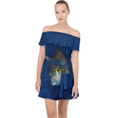 Fish Blue Animal Water Nature Off Shoulder Chiffon Dress by Hannah976