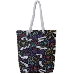 Time Nonlinear Curved Undirected Full Print Rope Handle Tote (small) by Paksenen