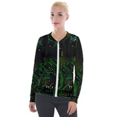 Circuits Circuit Board Green Technology Velvet Zip Up Jacket