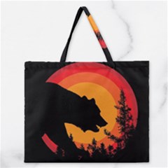 Forest Bear Silhouette Sunset Zipper Large Tote Bag