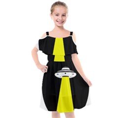 Ufo Flying Saucer Extraterrestrial Kids  Cut Out Shoulders Chiffon Dress by Cendanart