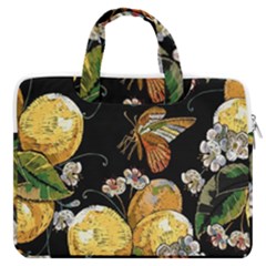 Embroidery Blossoming Lemons Butterfly Seamless Pattern Macbook Pro 16  Double Pocket Laptop Bag  by Ket1n9