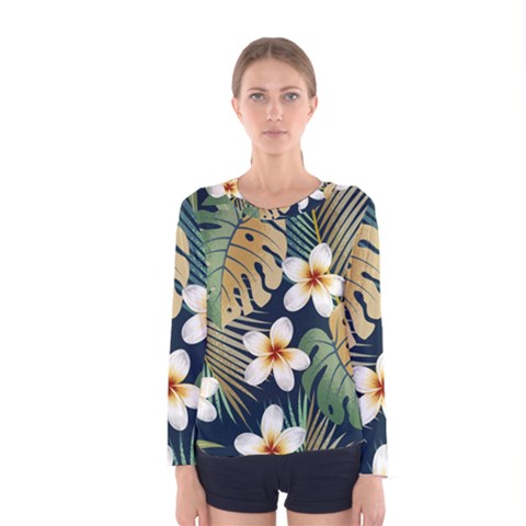 Seamless Pattern With Tropical Strelitzia Flowers Leaves Exotic Background Women s Long Sleeve T-shirt by Ket1n9