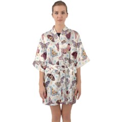 Pattern With Butterflies Moths Half Sleeve Satin Kimono  by Ket1n9