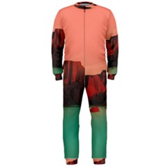 Brown Mountain Illustration Sunset Digital Art Mountains Onepiece Jumpsuit (men)