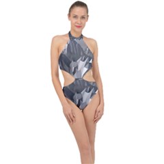 Gray Mountain Illustration Grey Mountain Digital Halter Side Cut Swimsuit